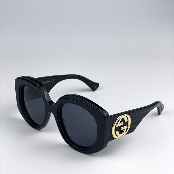 Gucci GG1308S 001 Sunglasses Black Grey Round Women - Picture 1 of 12